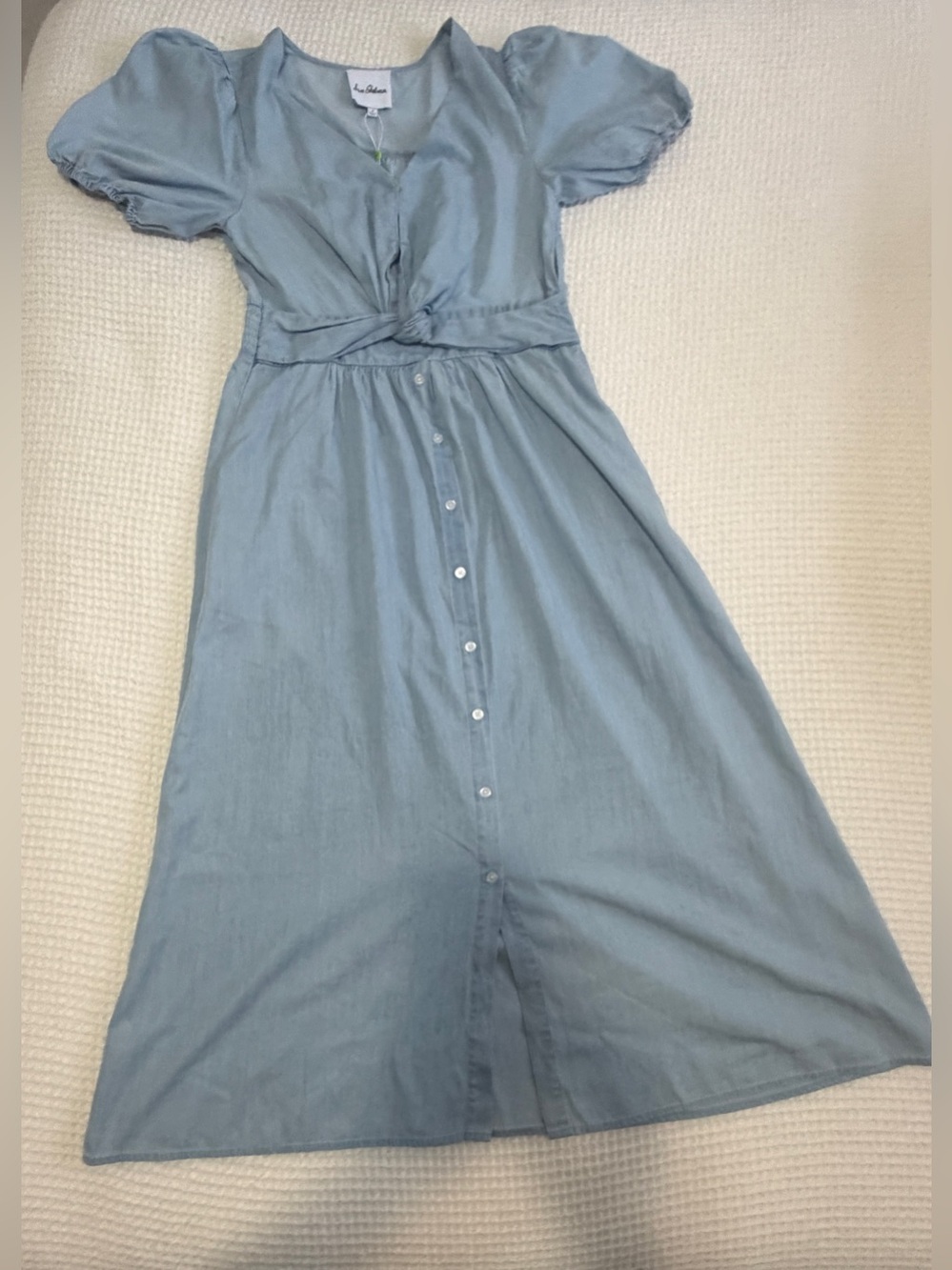 Sam Edelman Light Blue Button-Front Midi Dress with Twist Waist - Picture 2 of 11